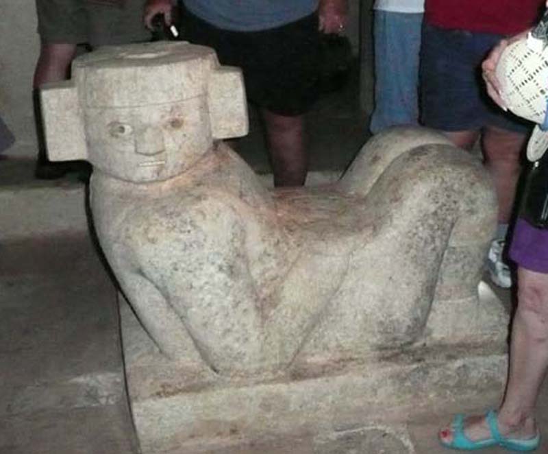 The sculpture of the Chac-Mool inside the Outer Room of the Inner Temple