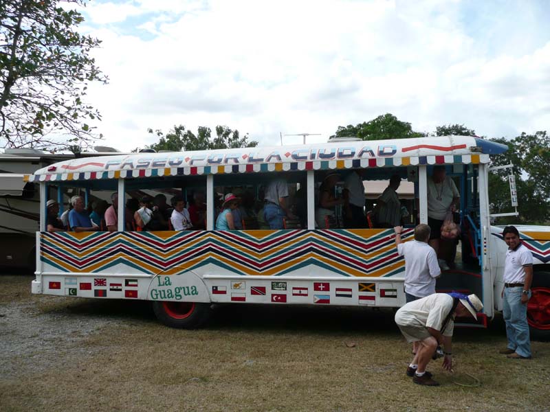 Tour bus and guide